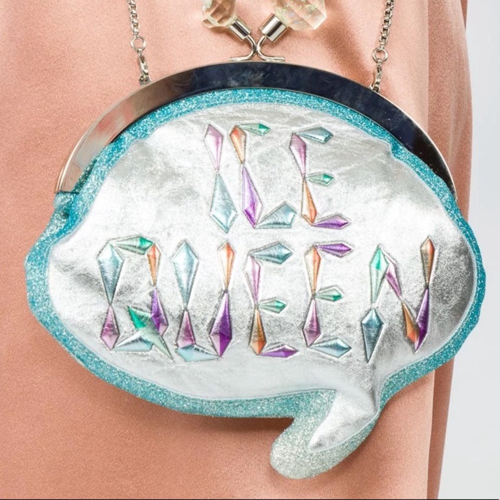 EUC Sophia Webster Multicolor Glitter Leather Ice Queen Speech Bubble Clutch Bag